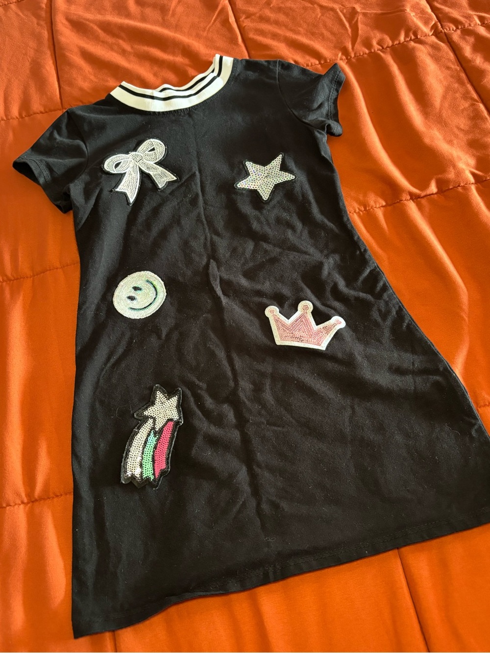 Dreamgirl Black Soft & Lightweight T-Shirt Dress W/ Sequin Patch Motifs
